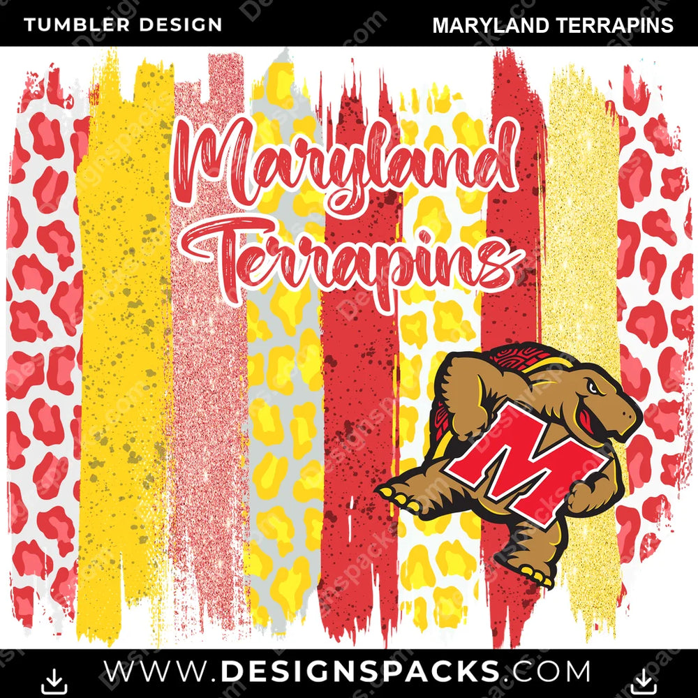 College Sport Brush Strokes Maryland Terrapins NCAA College Sport Tumbler Digital Wrap Design Download