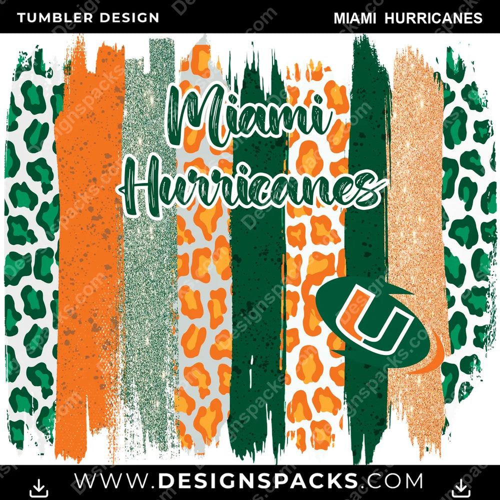 College Sport Brush Strokes Miami Hurricanes NCAA College Sport Tumbler Digital Wrap Design Download