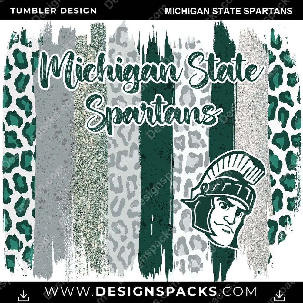 College Sport Brush Strokes Michigan State Spartans NCAA College Sport Tumbler Digital Wrap Design Download