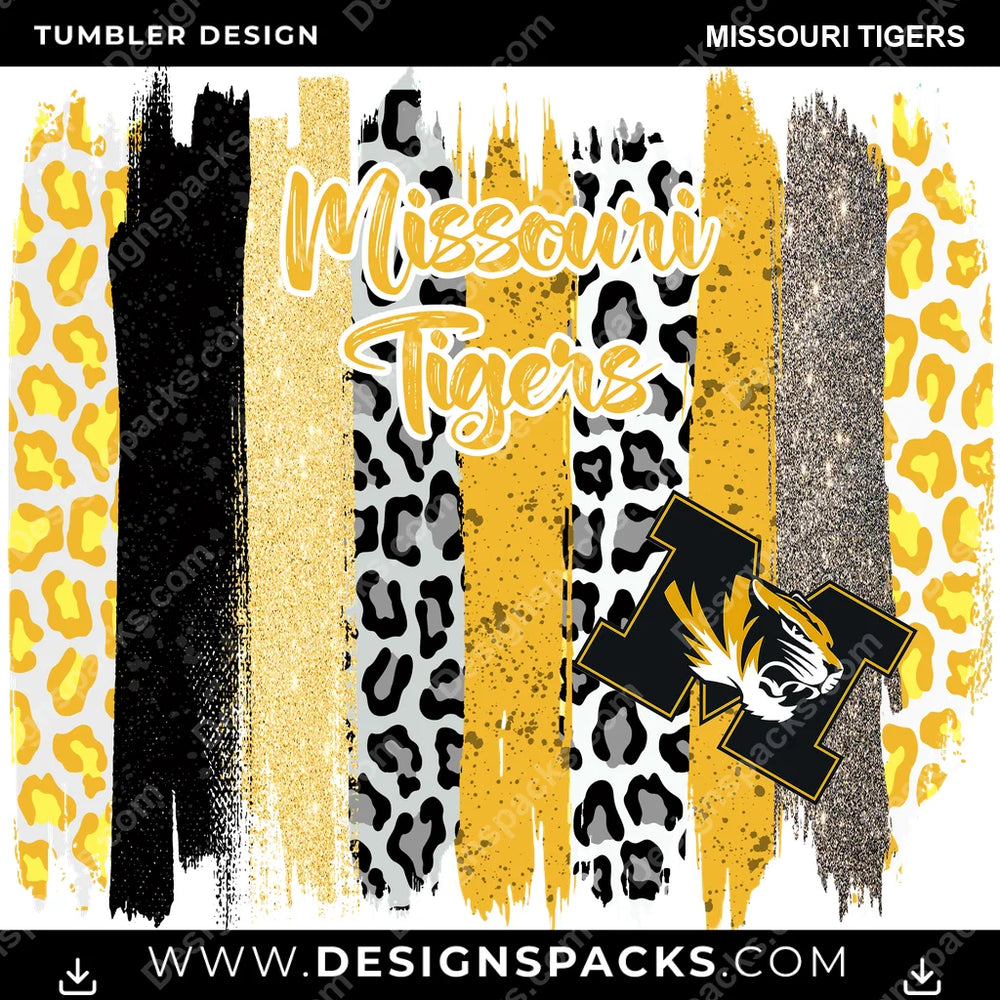 College Sport Brush Strokes Missouri Tigers NCAA College Sport Tumbler Digital Wrap Design Download