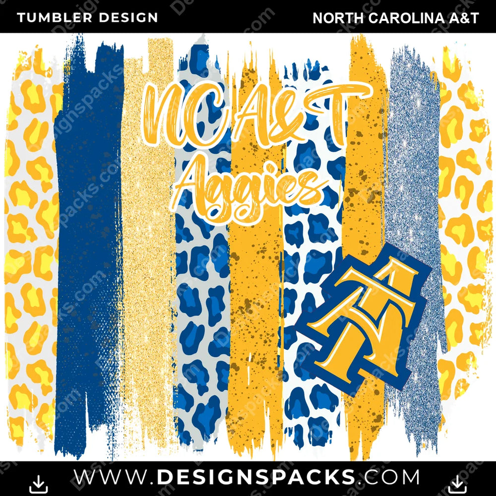 College Sport Brush Strokes North Carolina A&T NCAA College Sport Tumbler Digital Wrap Design Download