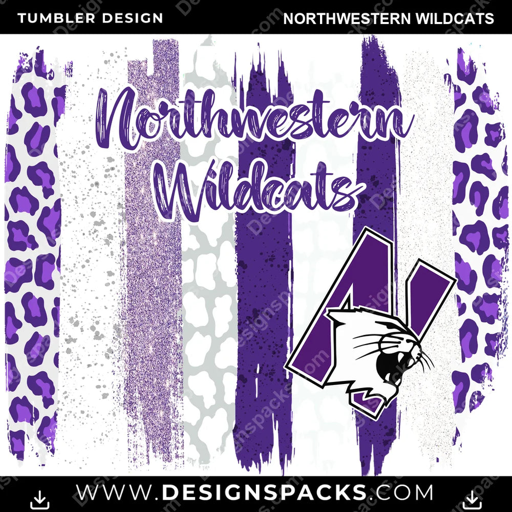 College Sport Brush Strokes Northwestern Wildcats NCAA College Sport Tumbler Digital Wrap Design Download