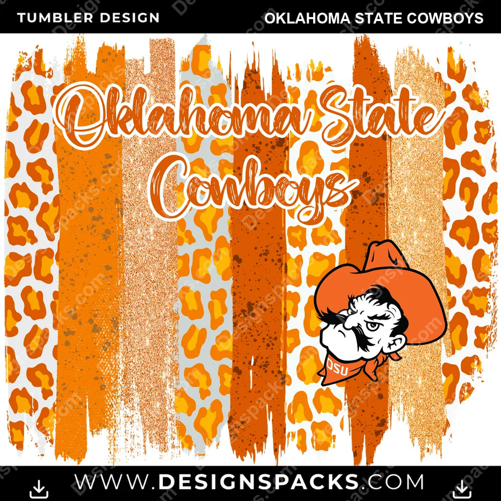 College Sport Brush Strokes Oklahoma State Cowboys NCAA College Sport Tumbler Digital Wrap Design Download
