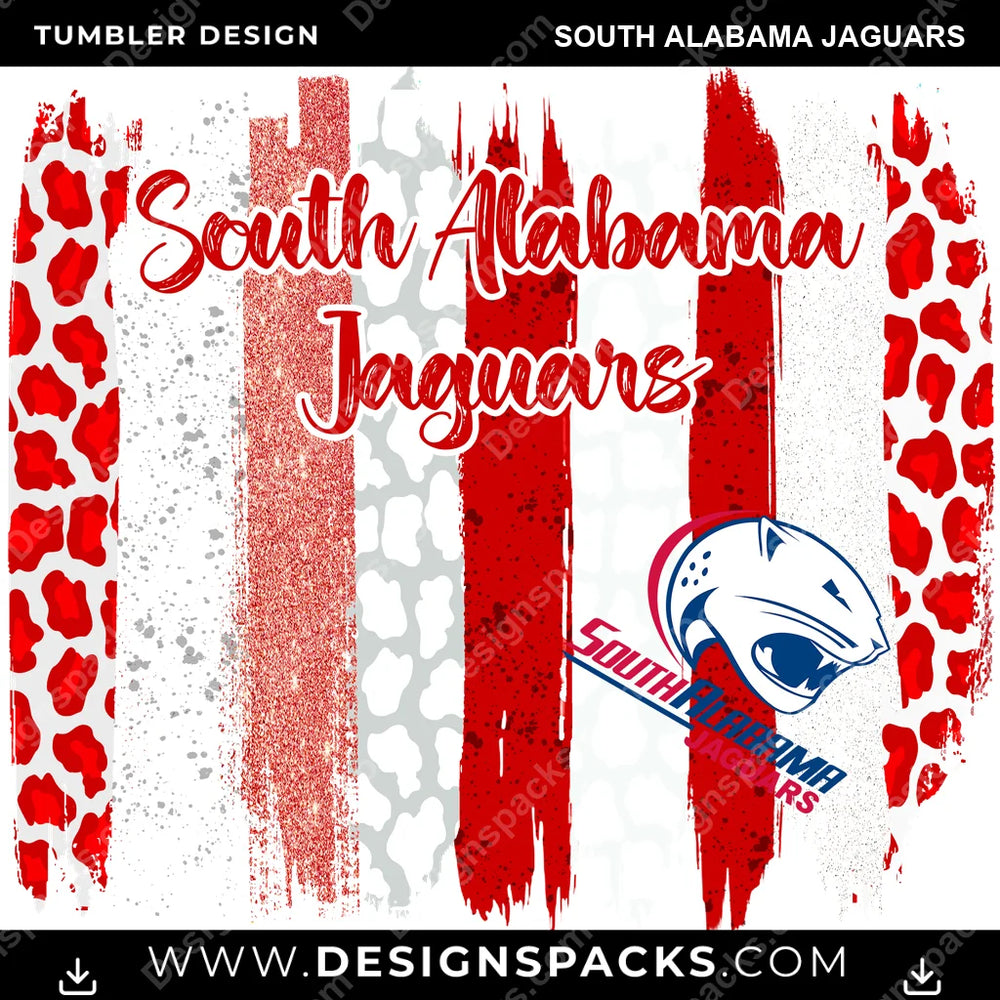 College Sport Brush Strokes South Alabama Jaguars NCAA College Sport Tumbler Digital Wrap Design Download