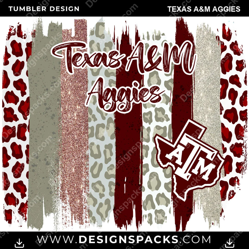 College Sport Brush Strokes Texas A&M Aggies NCAA College Sport Tumbler Digital Wrap Design Download