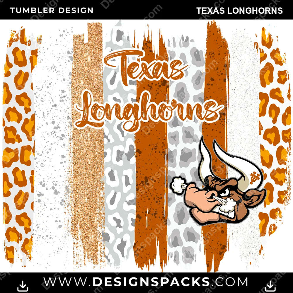 College Sport Brush Strokes Texas Longhorns NCAA College Sport Tumbler Digital Wrap Design Download