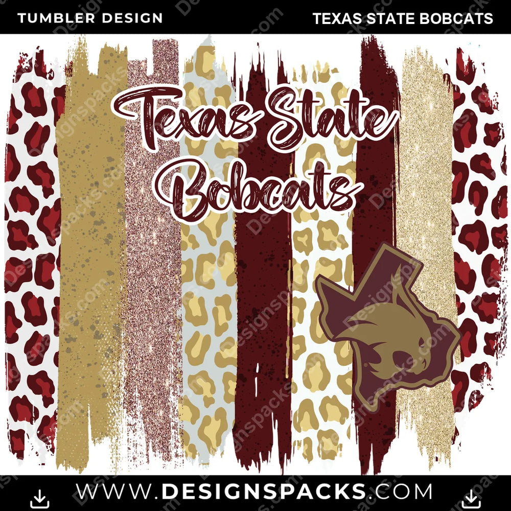 College Sport Brush Strokes Texas State Bobcats NCAA College Sport Tumbler Digital Wrap Design Download