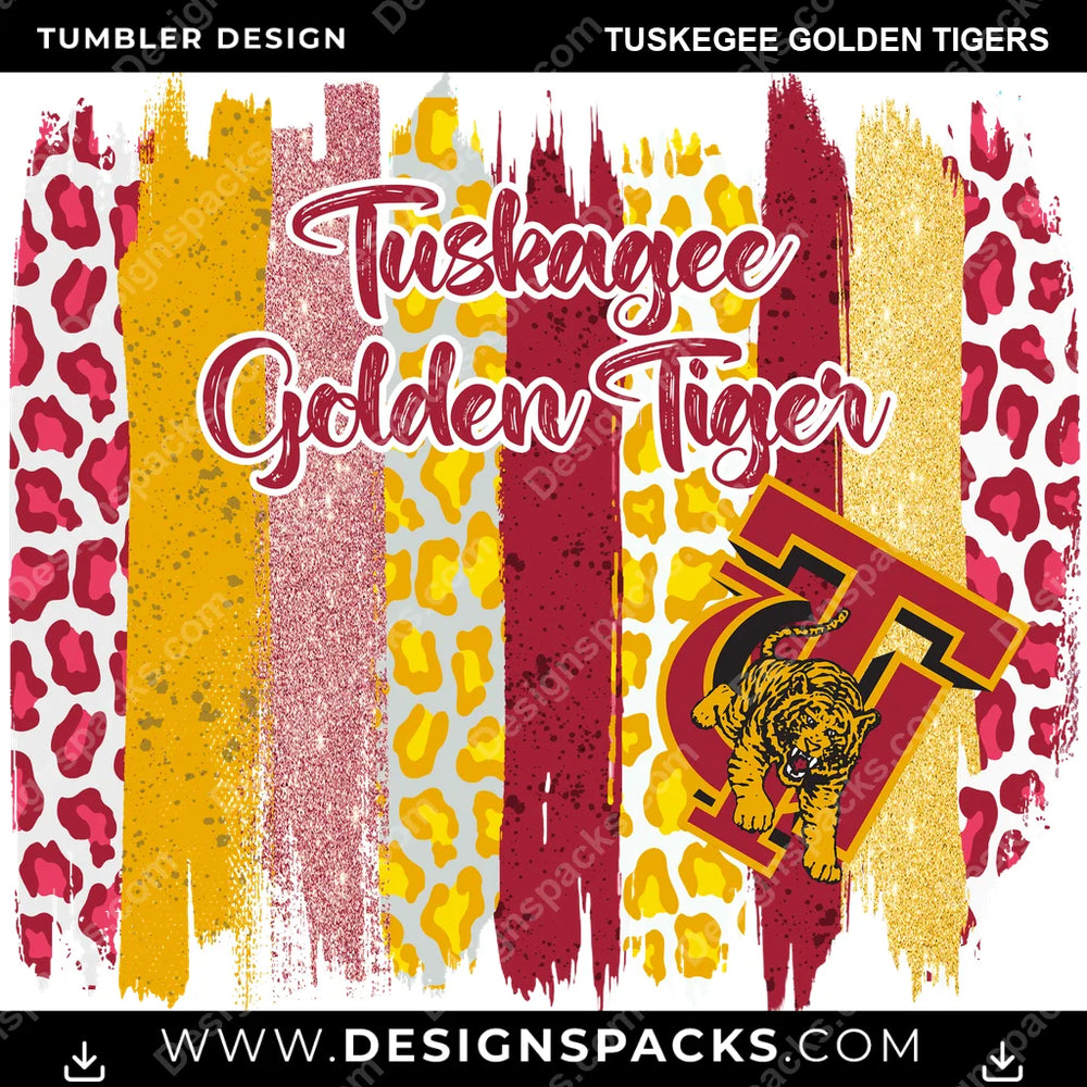 College Sport Brush Strokes Tuskegee Golden Tigers NCAA College Sport Tumbler Digital Wrap Design Download