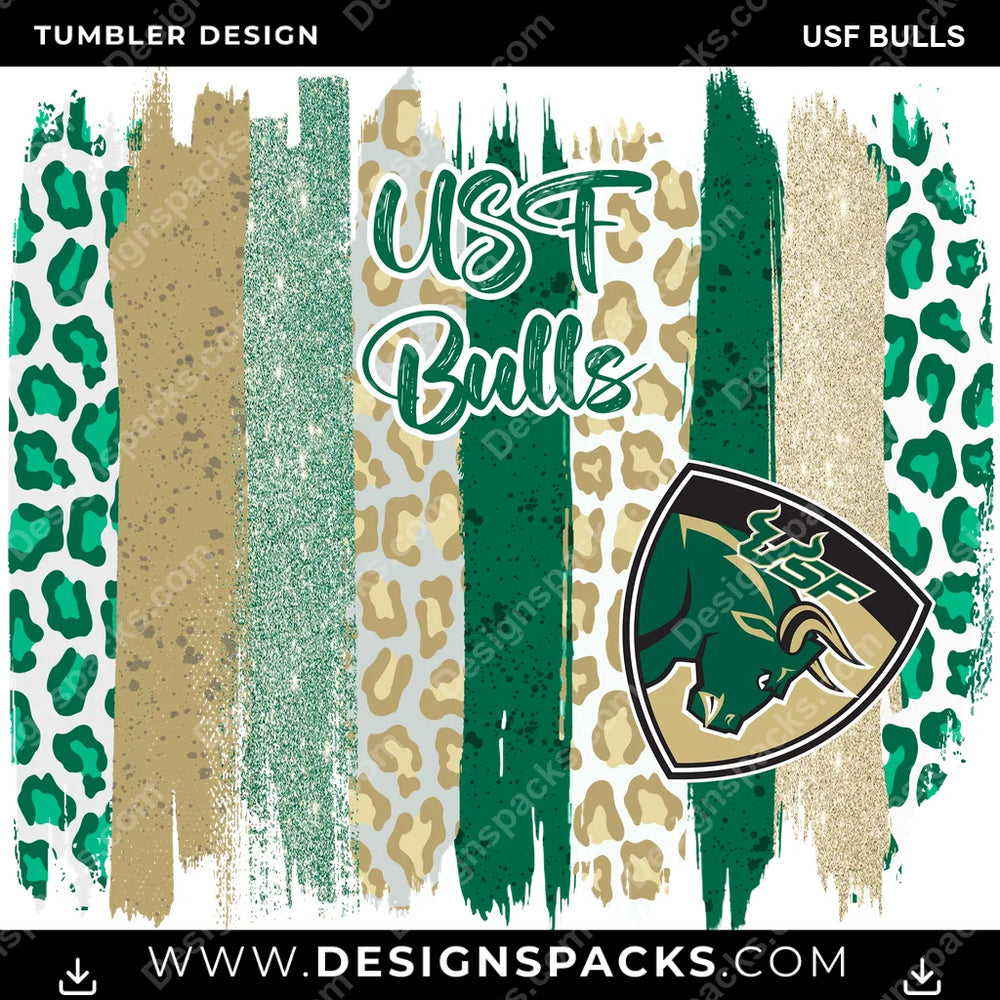College Sport Brush Strokes USF Bulls NCAA College Sport Tumbler Digital Wrap Design Download