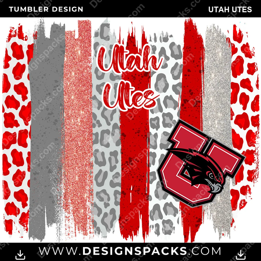 College Sport Brush Strokes Utah Utes NCAA College Sport Tumbler Digital Wrap Design Download