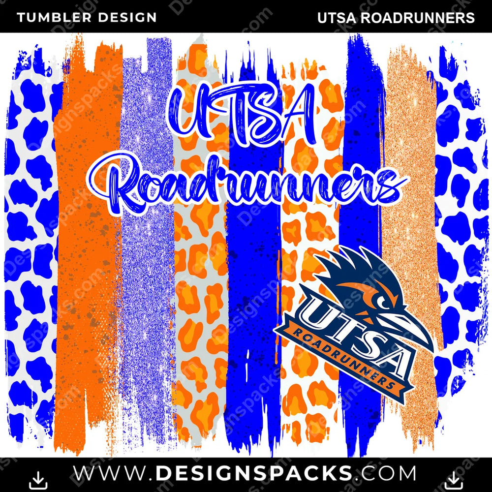 College Sport Brush Strokes UTSA Roadrunners NCAA College Sport Tumbler Digital Wrap Design Download