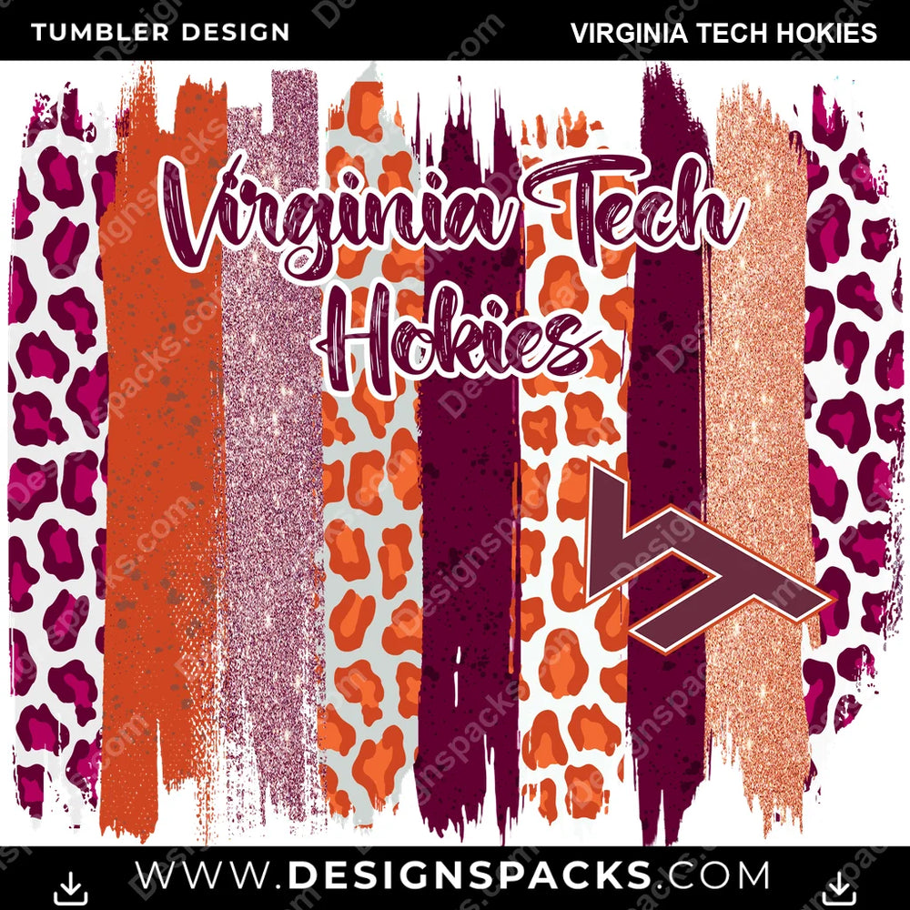 College Sport Brush Strokes Virginia Tech Hokies NCAA College Sport Tumbler Digital Wrap Design Download