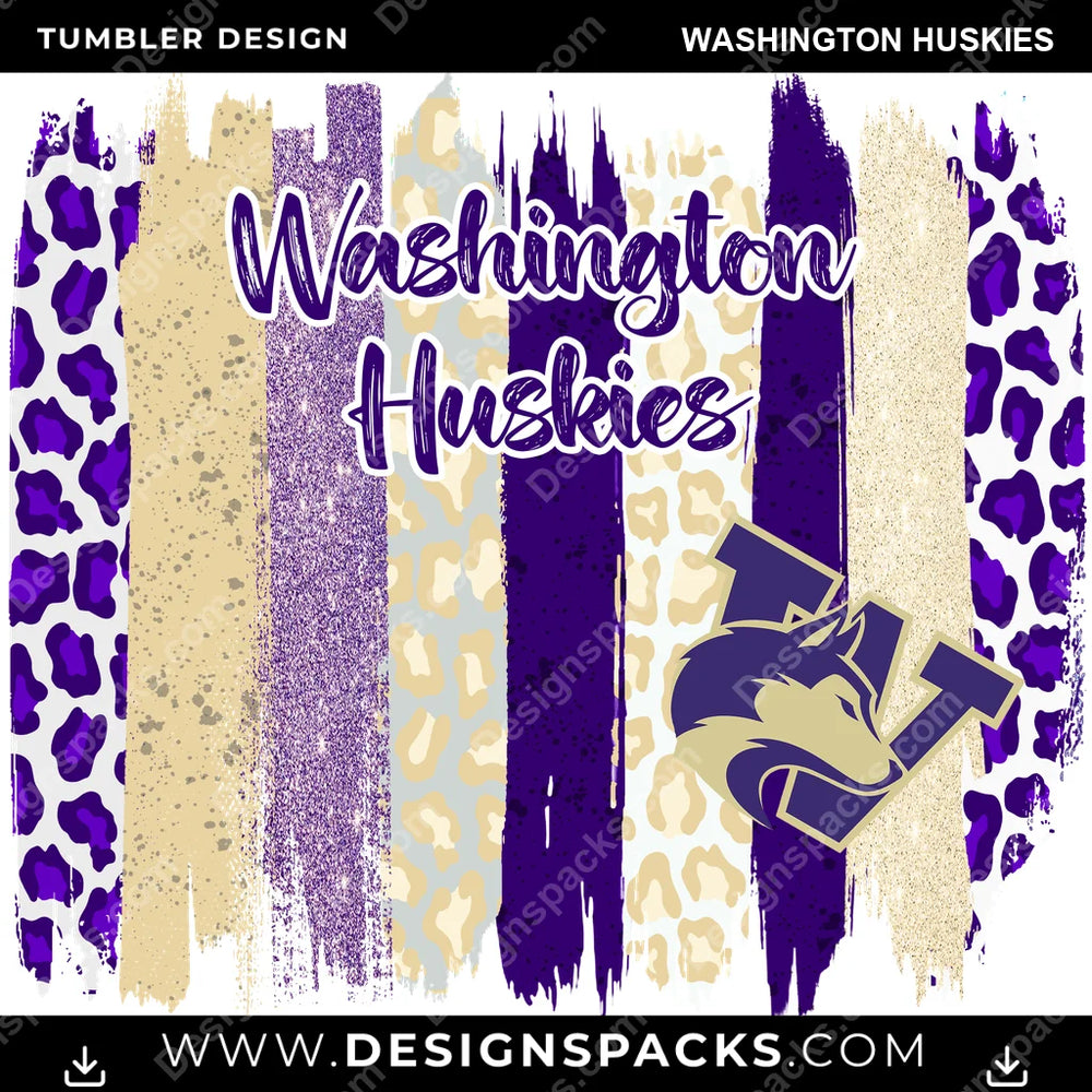College Sport Brush Strokes Washington Huskies NCAA College Sport Tumbler Digital Wrap Design Download