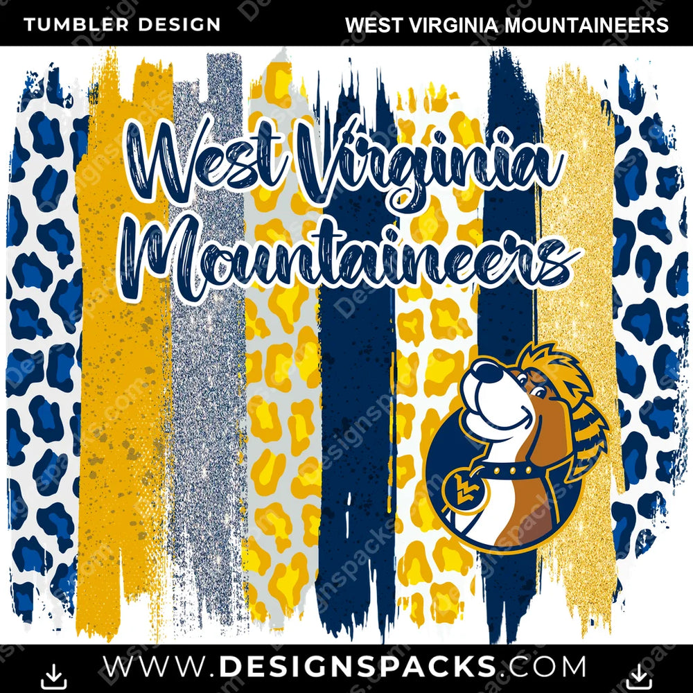 College Sport Brush Strokes West Virginia Mountaineers NCAA College Sport Tumbler Digital Wrap Design Download