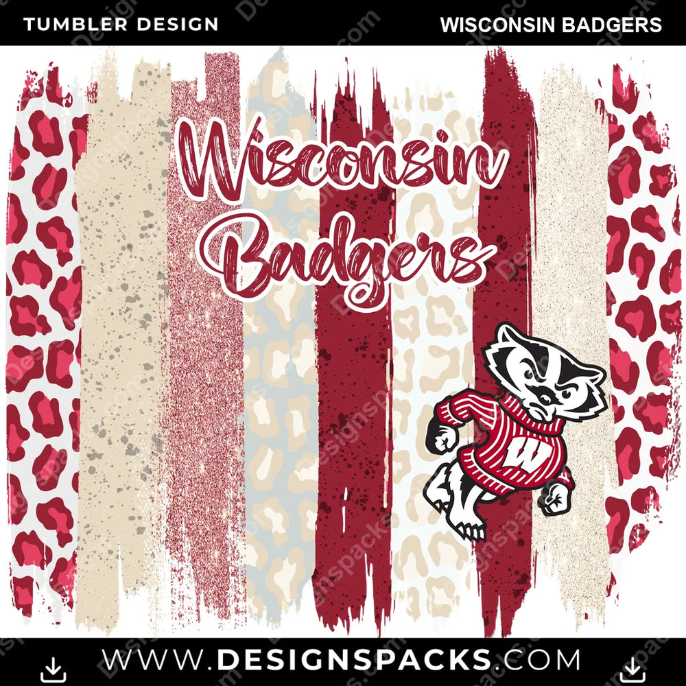 College Sport Brush Strokes Wisconsin Badgers NCAA College Sport Tumbler Digital Wrap Design Download