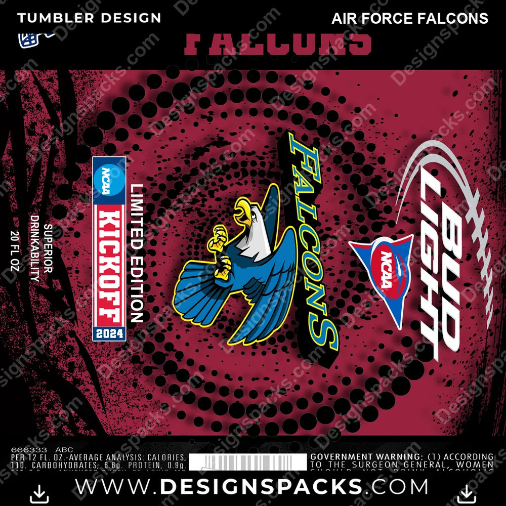 College Sport Bud Air Force Falcons NCAA College Sport Tumbler Digital Wrap Design Download