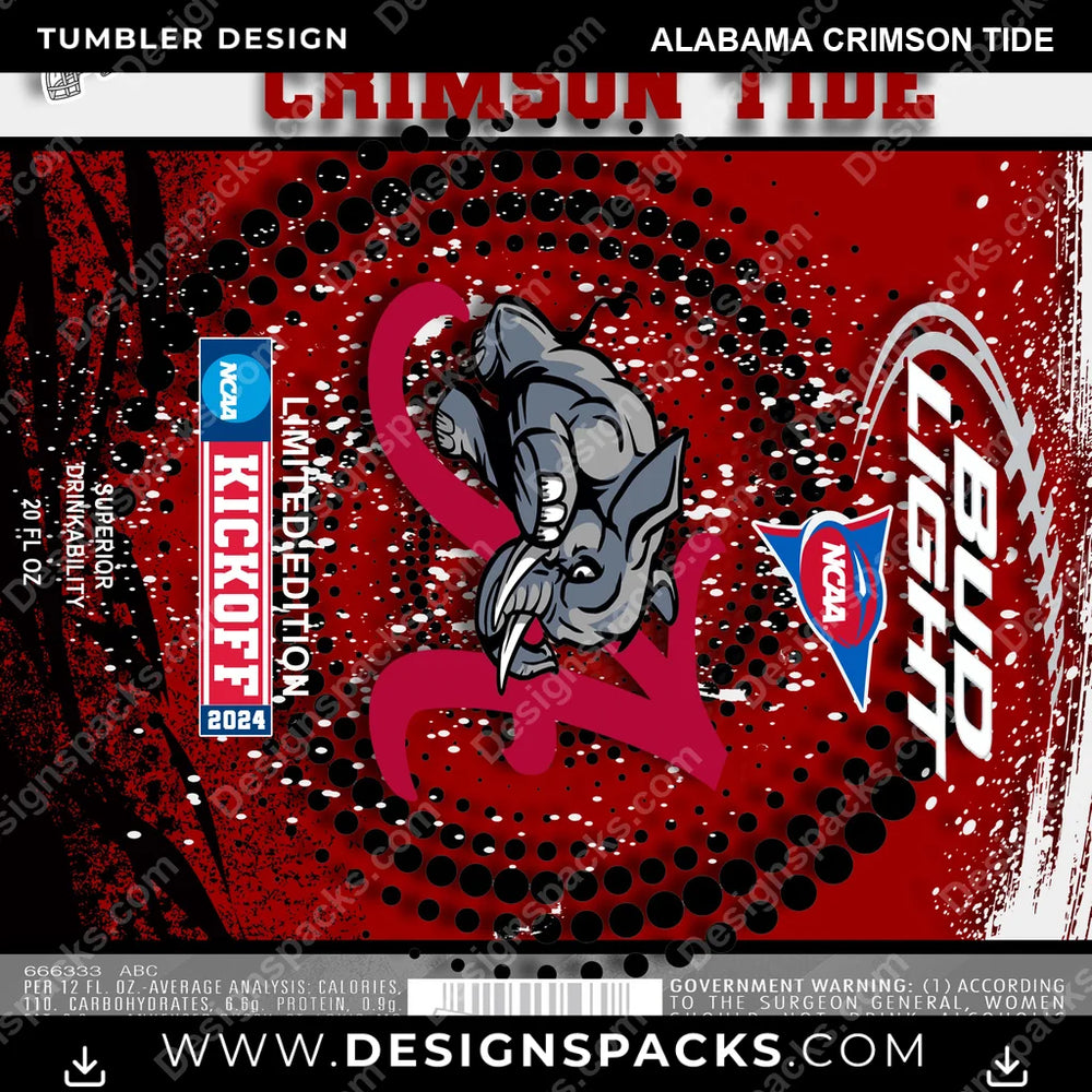 College Sport Bud Alabama Crimson Tide NCAA College Sport Tumbler Digital Wrap Design Download