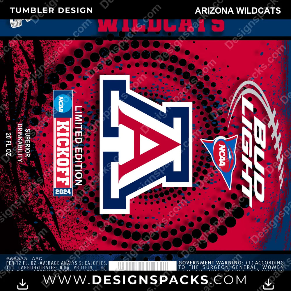 College Sport Bud Arizona Wildcats NCAA College Sport Tumbler Digital Wrap Design Download