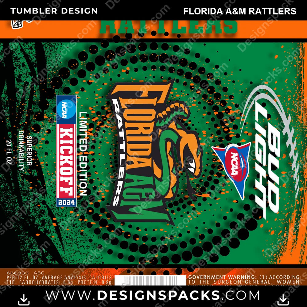 College Sport Bud Florida A&M Rattlers NCAA College Sport Tumbler Digital Wrap Design Download