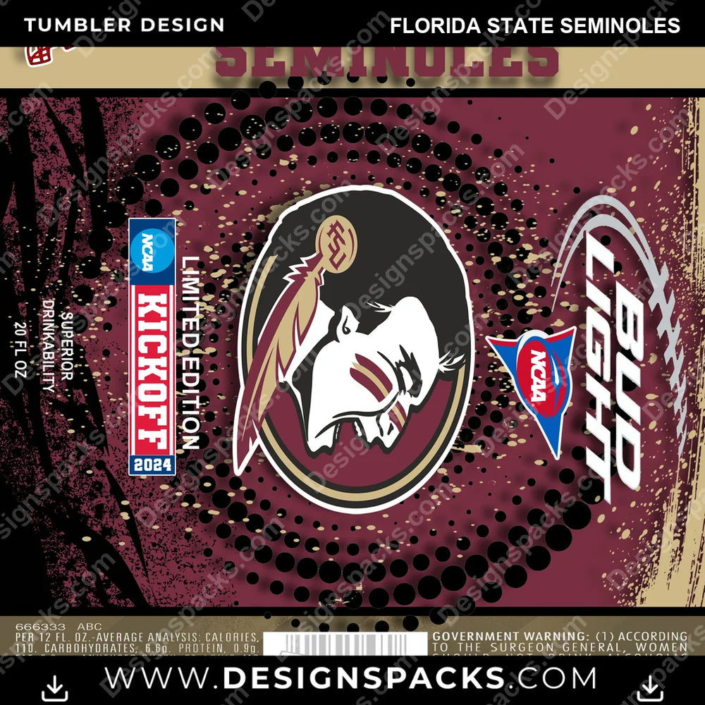 College Sport Bud Florida State Seminoles NCAA College Sport Tumbler Digital Wrap Design Download