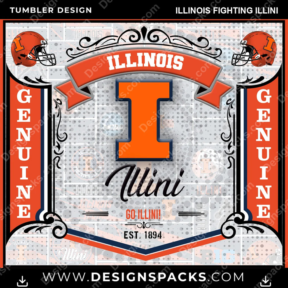 College Sport Bud Illinois Fighting Illini NCAA College Sport Tumbler Digital Wrap Design Download
