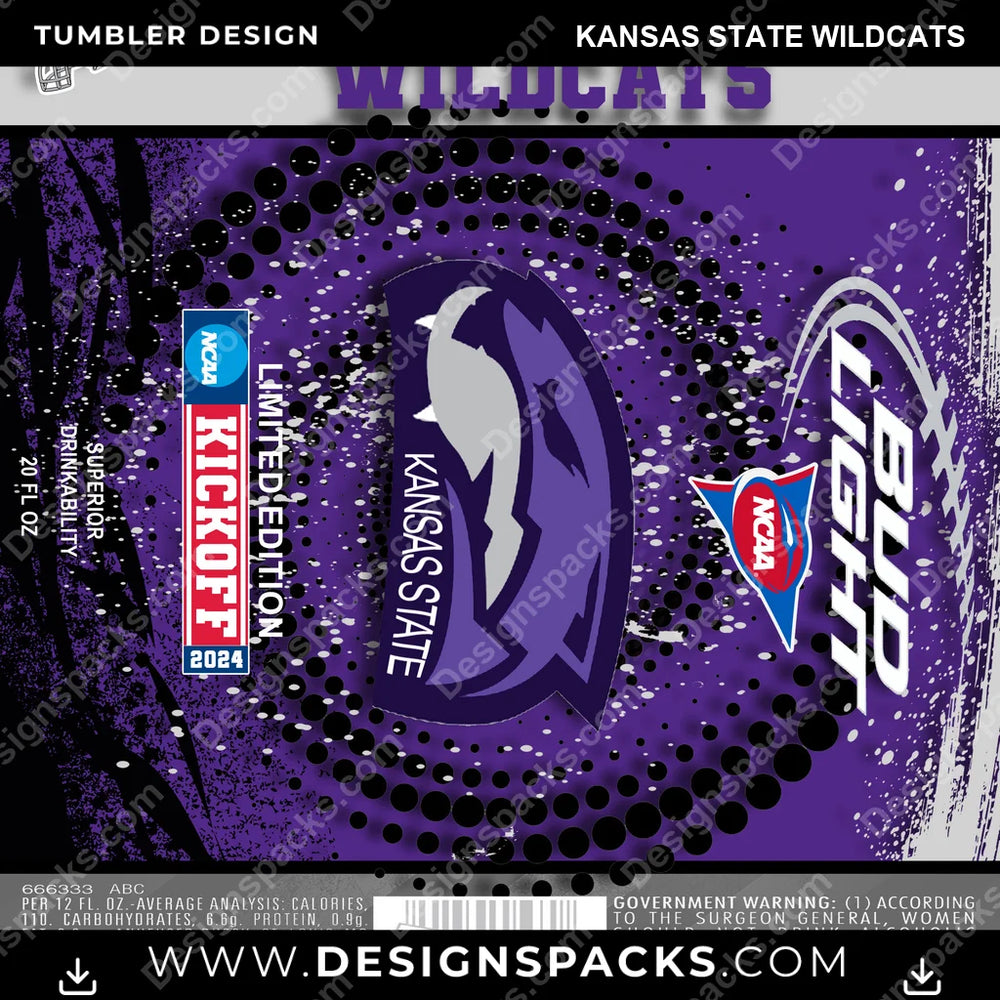 College Sport Bud Kansas State Wildcats NCAA College Sport Tumbler Digital Wrap Design Download