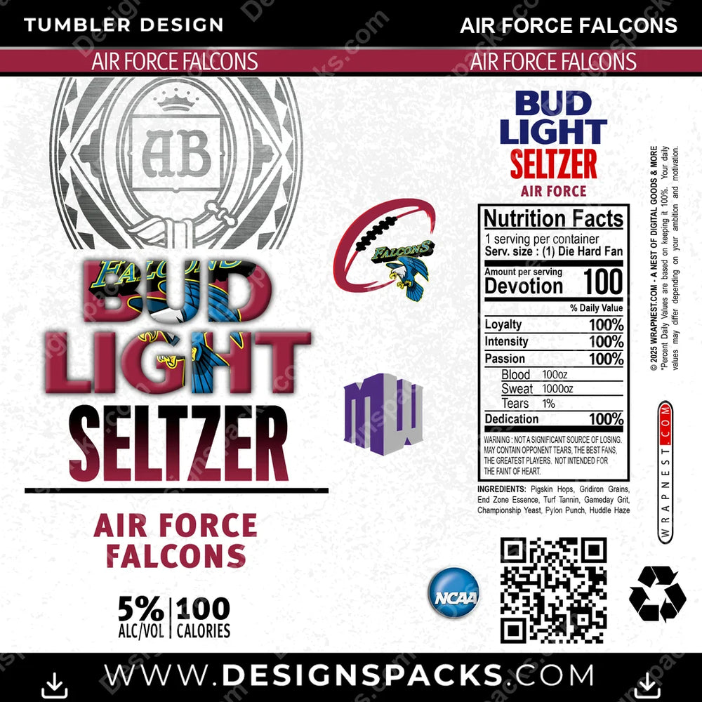 College Sport Bud Light Seltzer Air Force Falcons NCAA College Sport Tumbler Digital Wrap Design Download