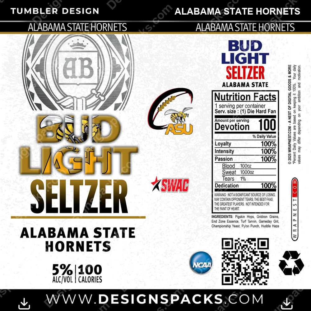 College Sport Bud Light Seltzer Alabama State Hornets NCAA College Sport Tumbler Digital Wrap Design Download