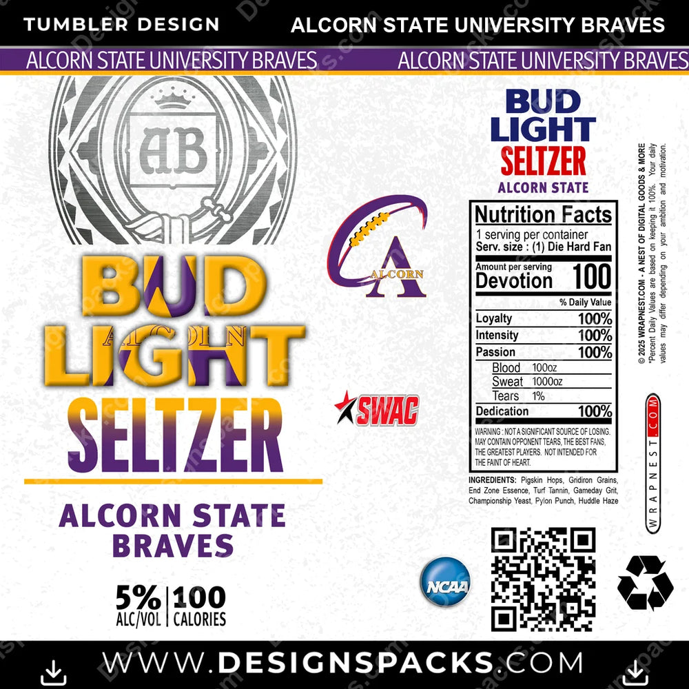 College Sport Bud Light Seltzer Alcorn State University Braves NCAA College Sport Tumbler Digital Wrap Design Download