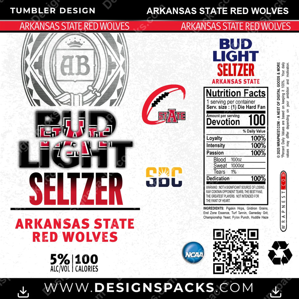 College Sport Bud Light Seltzer Arkansas State Red Wolves NCAA College Sport Tumbler Digital Wrap Design Download