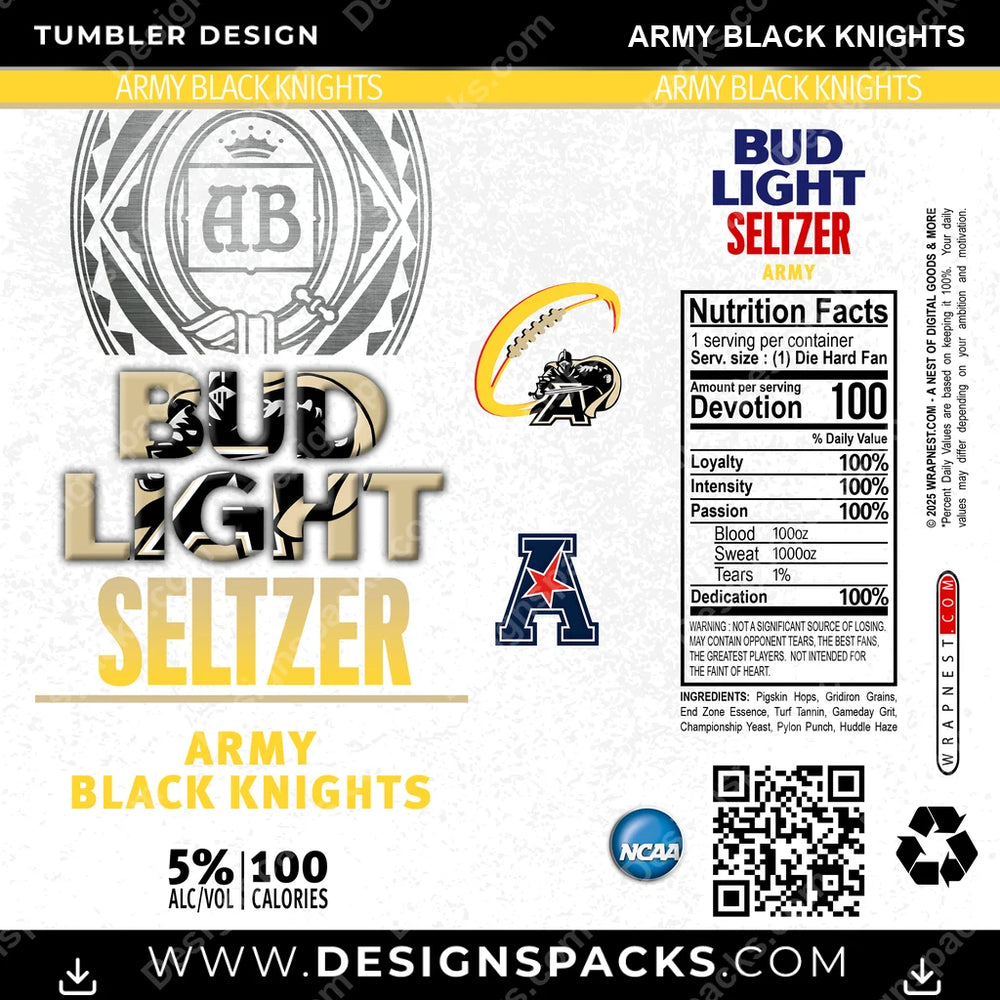 College Sport Bud Light Seltzer Army Black Knights NCAA College Sport Tumbler Digital Wrap Design Download