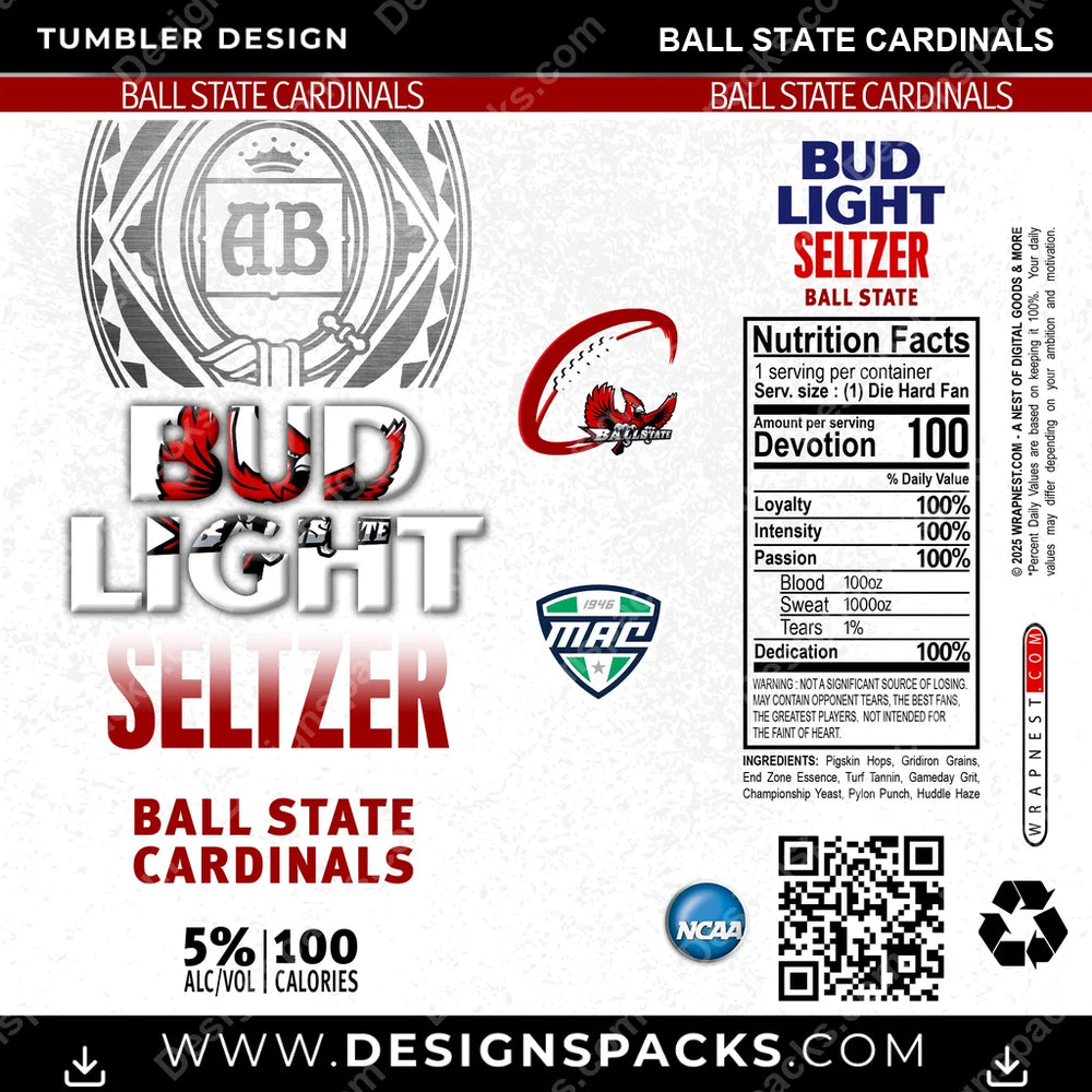 College Sport Bud Light Seltzer Ball State Cardinals NCAA College Sport Tumbler Digital Wrap Design Download
