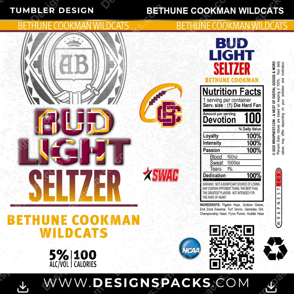 College Sport Bud Light Seltzer Bethune Cookman Wildcats NCAA College Sport Tumbler Digital Wrap Design Download