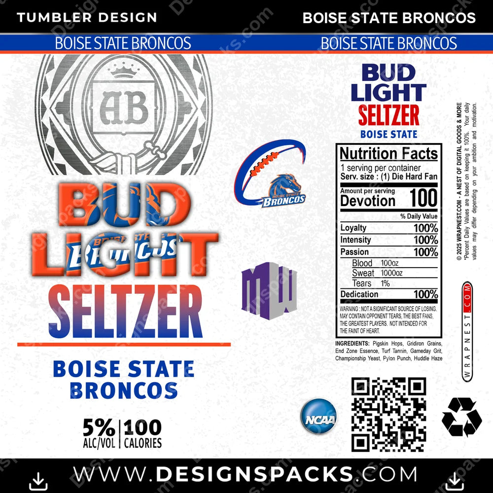 College Sport Bud Light Seltzer Boise State Broncos NCAA College Sport Tumbler Digital Wrap Design Download