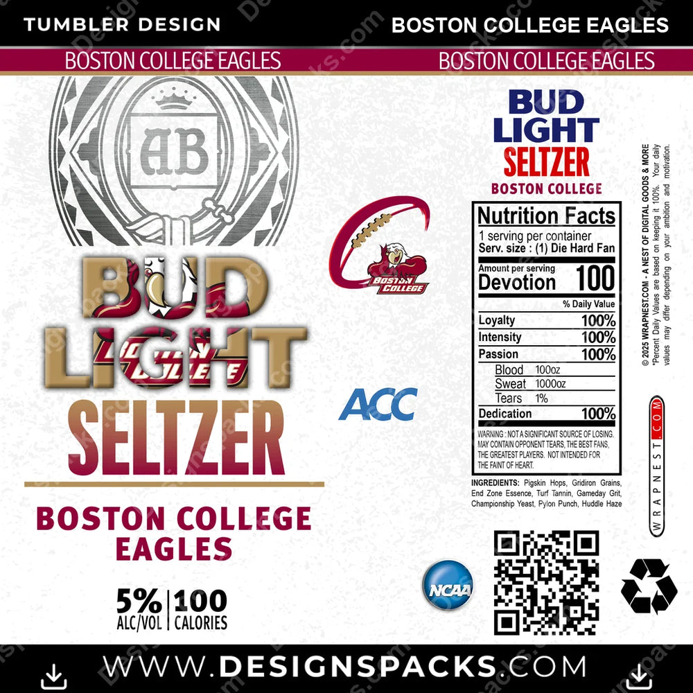 College Sport Bud Light Seltzer Boston College Eagles NCAA College Sport Tumbler Digital Wrap Design Download