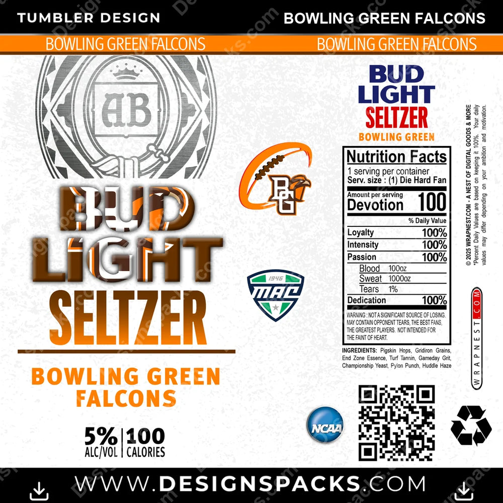 College Sport Bud Light Seltzer Bowling Green Falcons NCAA College Sport Tumbler Digital Wrap Design Download