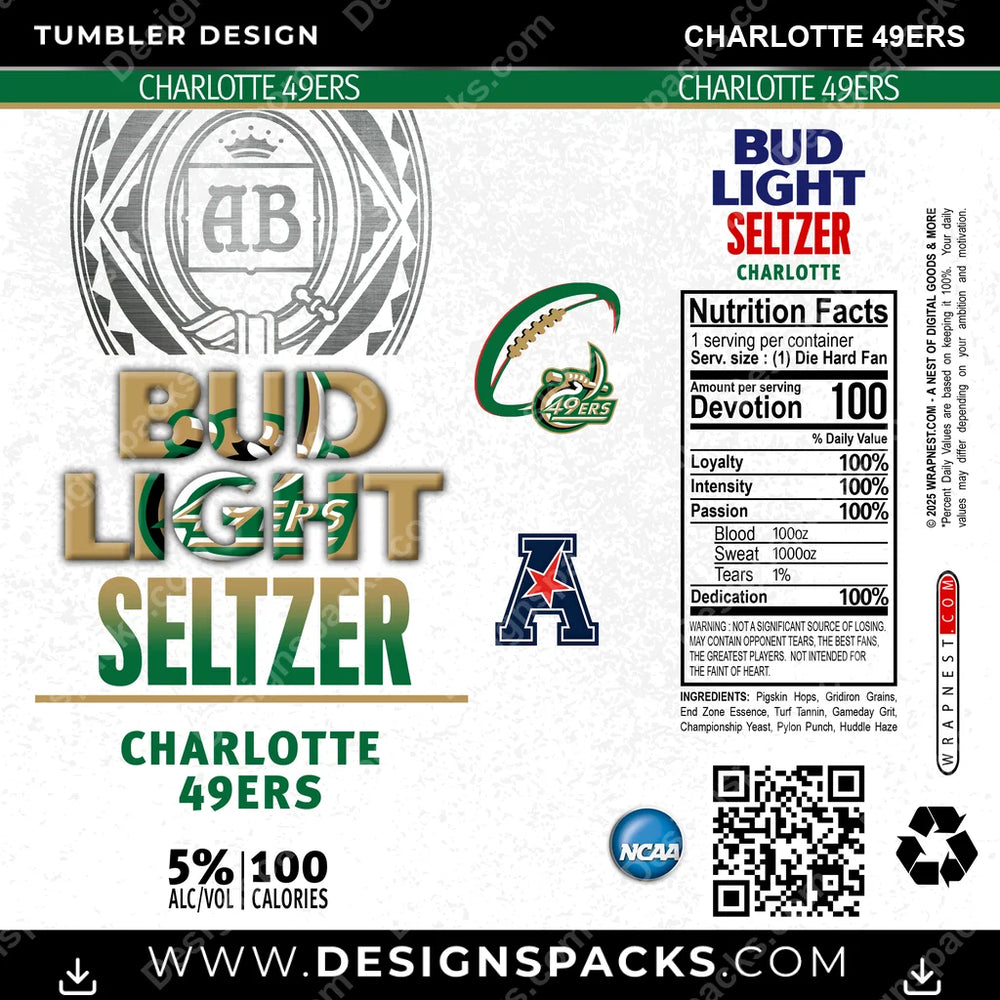 College Sport Bud Light Seltzer Charlotte 49ers NCAA College Sport Tumbler Digital Wrap Design Download