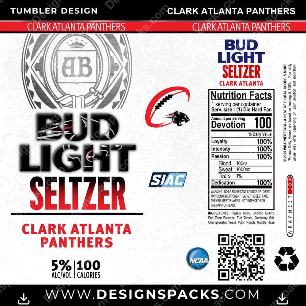 College Sport Bud Light Seltzer Clark Atlanta Panthers NCAA College Sport Tumbler Digital Wrap Design Download