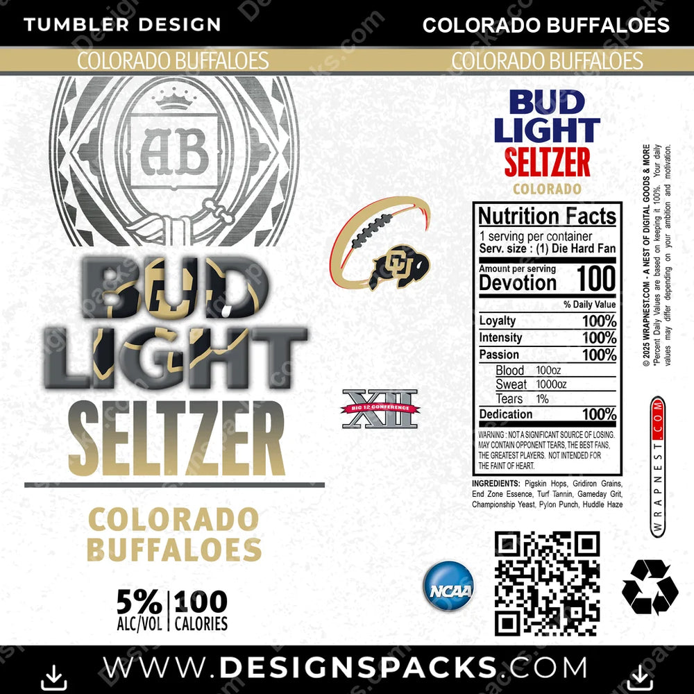 College Sport Bud Light Seltzer Colorado Buffaloes NCAA College Sport Tumbler Digital Wrap Design Download