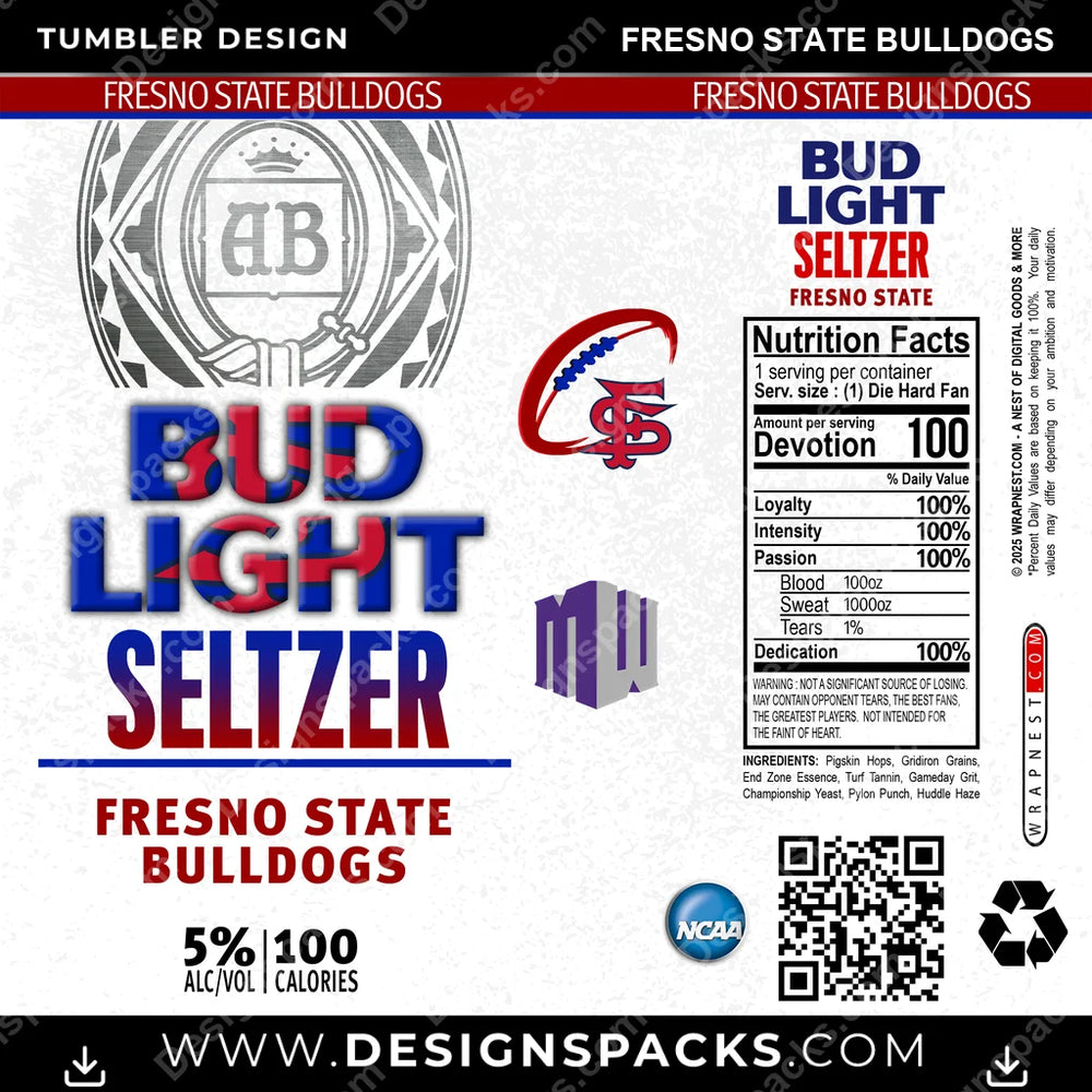 College Sport Bud Light Seltzer Fresno State Bulldogs NCAA College Sport Tumbler Digital Wrap Design Download