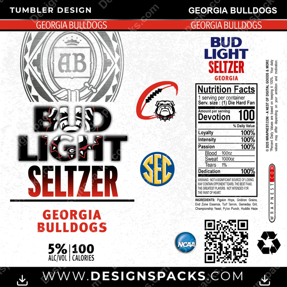 College Sport Bud Light Seltzer Georgia Bulldogs NCAA College Sport Tumbler Digital Wrap Design Download