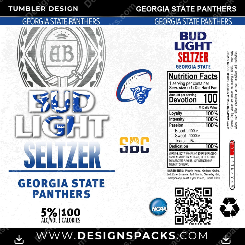 College Sport Bud Light Seltzer Georgia State Panthers NCAA College Sport Tumbler Digital Wrap Design Download