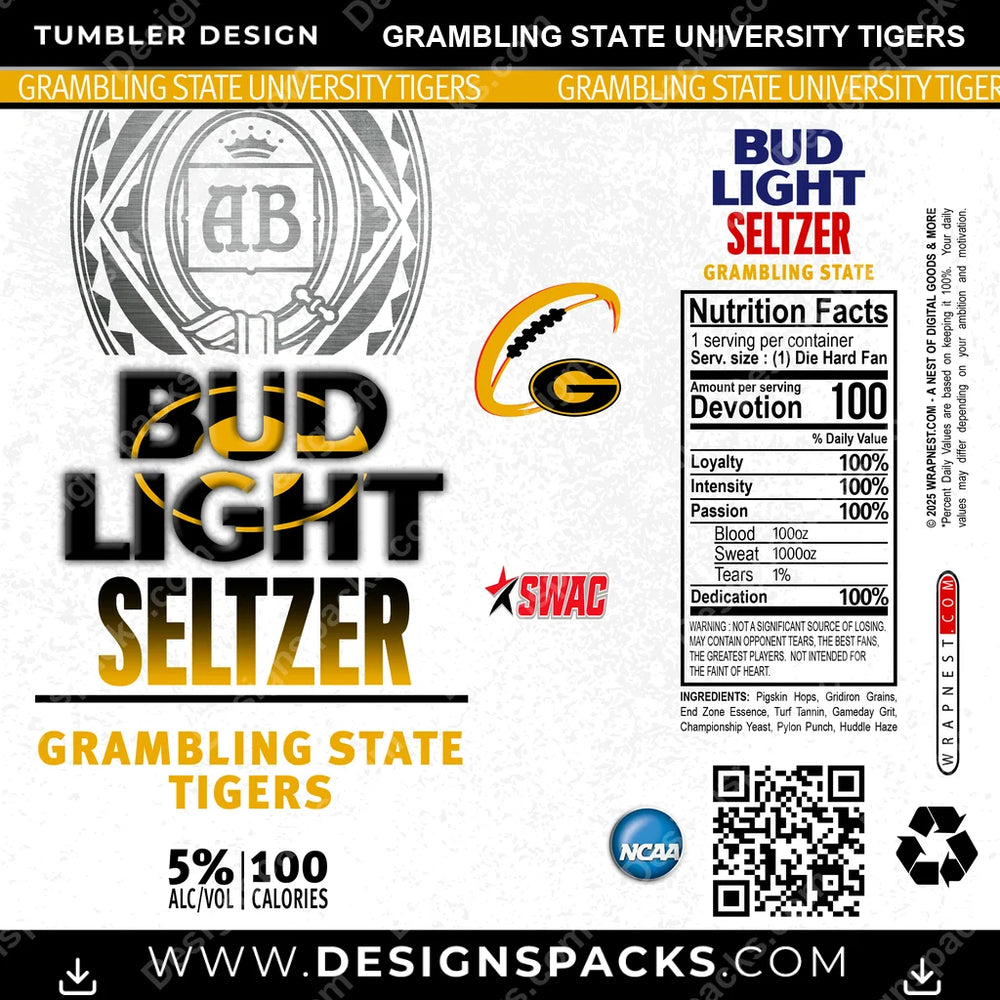 College Sport Bud Light Seltzer Grambling State University Tigers NCAA College Sport Tumbler Digital Wrap Design Download