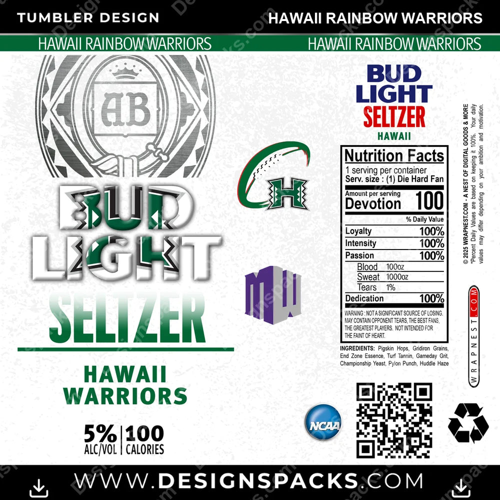 College Sport Bud Light Seltzer Hawaii Rainbow Warriors NCAA College Sport Tumbler Digital Wrap Design Download