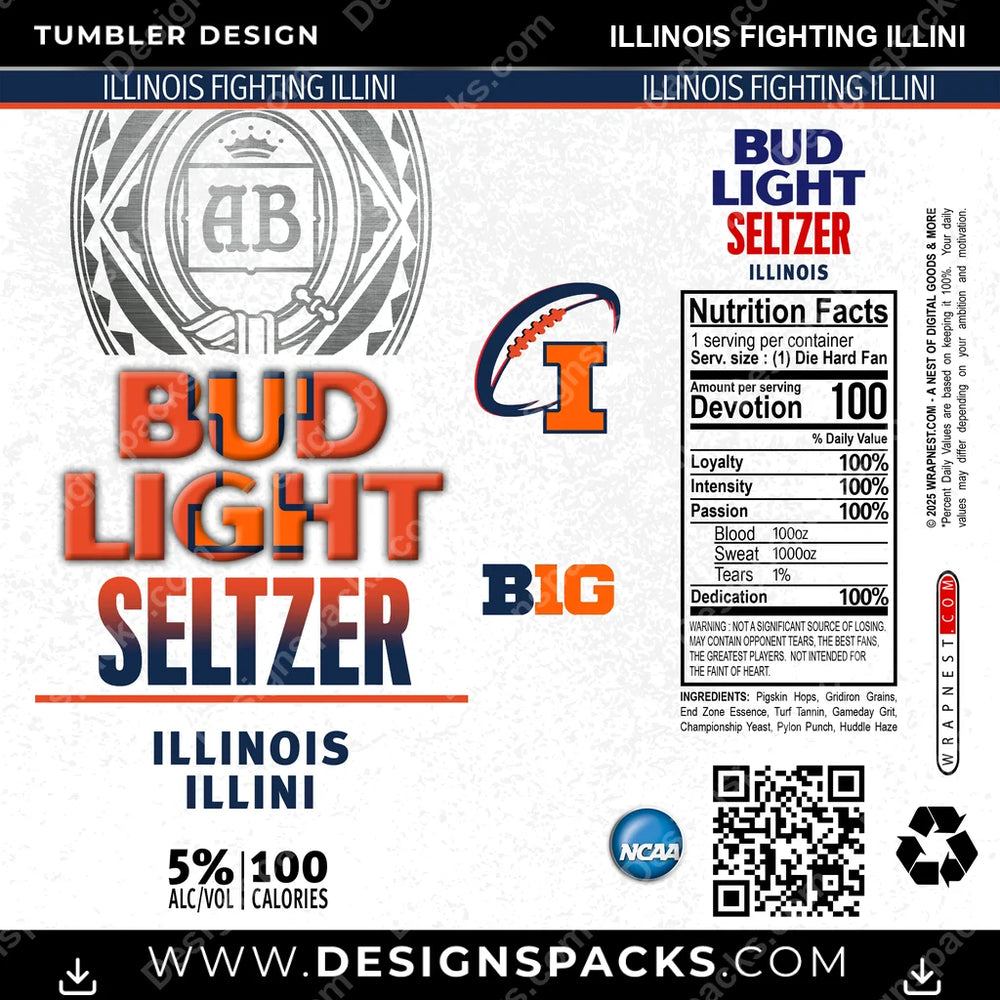 College Sport Bud Light Seltzer Illinois Fighting Illini NCAA College Sport Tumbler Digital Wrap Design Download