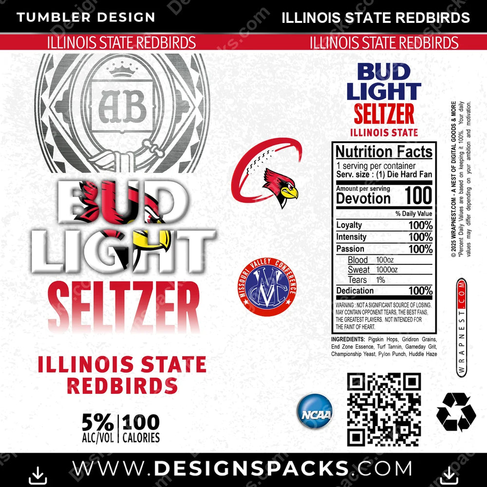 College Sport Bud Light Seltzer Illinois State Redbirds NCAA College Sport Tumbler Digital Wrap Design Download