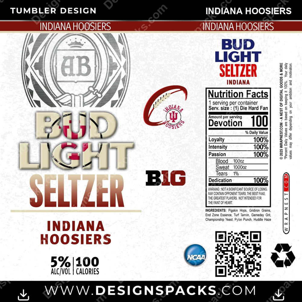 College Sport Bud Light Seltzer Indiana Hoosiers NCAA College Sport Tumbler Digital Wrap Design Download