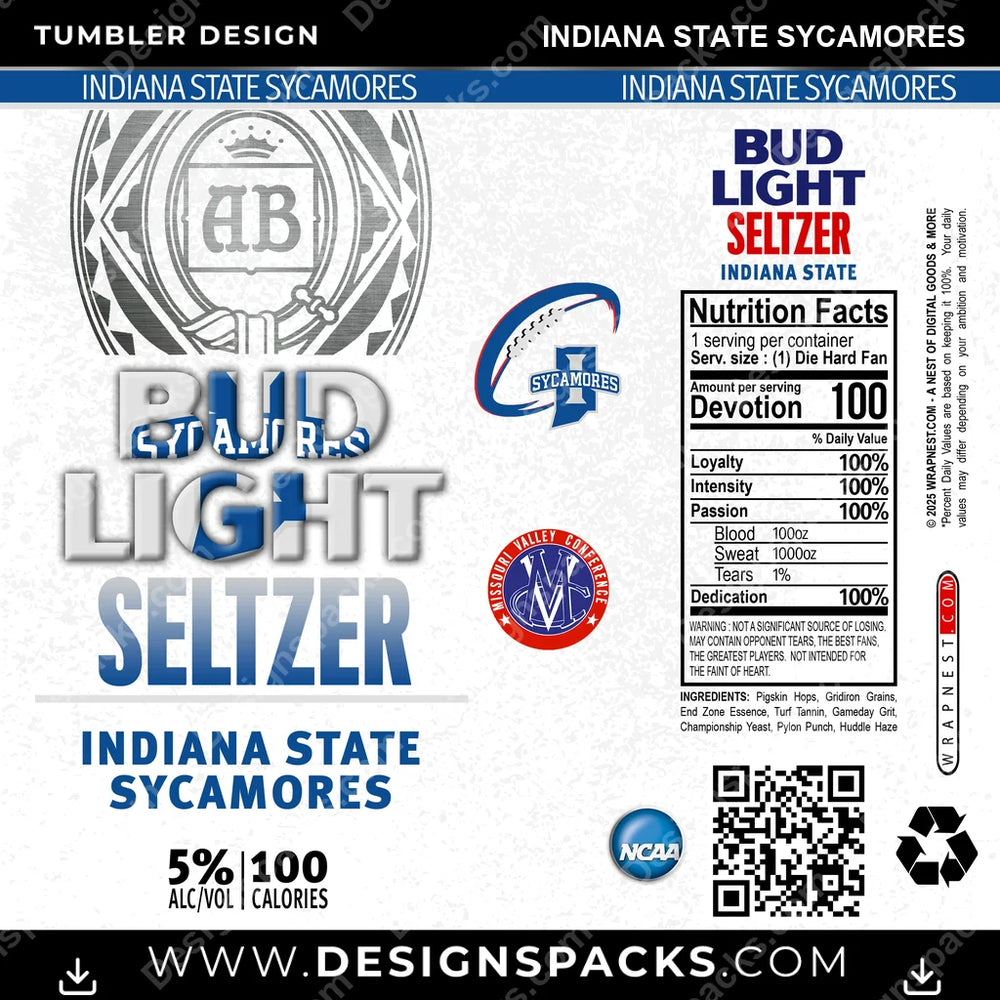 College Sport Bud Light Seltzer Indiana State Sycamores NCAA College Sport Tumbler Digital Wrap Design Download