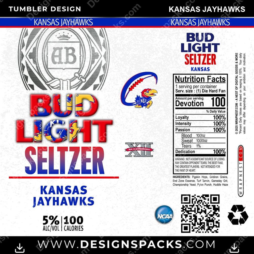 College Sport Bud Light Seltzer Kansas Jayhawks NCAA College Sport Tumbler Digital Wrap Design Download