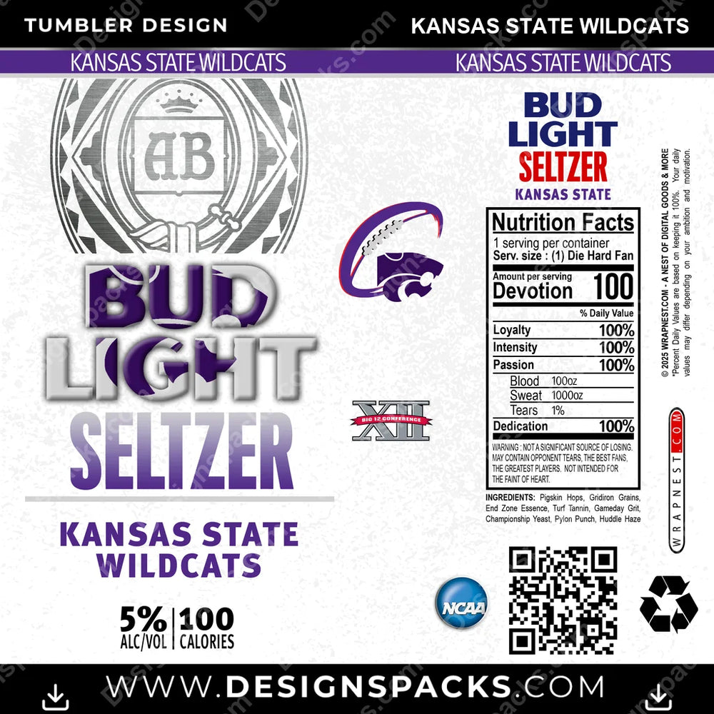 College Sport Bud Light Seltzer Kansas State Wildcats NCAA College Sport Tumbler Digital Wrap Design Download